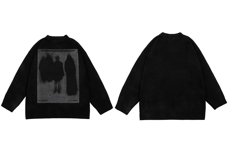 LENSTID Autumn Men Oversized Knitted Jumper Sweaters Hip Hop Graphic Print Streetwear Harajuku Loose Fashion Casual Pullovers