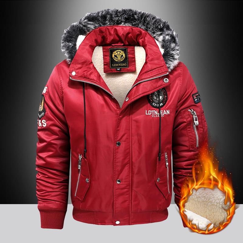 Thick Plush Lining fashion large size Hat Detachable Winter parkas warm men's black blue red cotton-padded jacket velvet coat