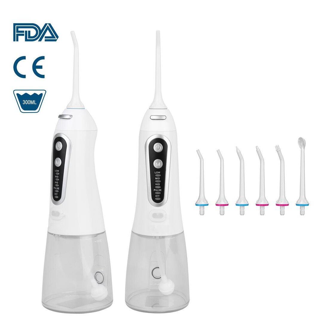 Double Set Oral Irrigator USB Rechargeable 5 Model Water Flosser Dental Water Jet 300ML Water Tank Waterproof Teeth Cleaner