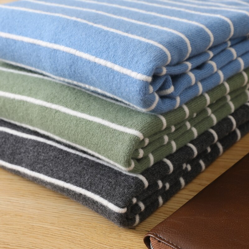 MVLYFLRT 100% Pure Wool Cashmere Sweater Men Crew Neck Pullover Casual Fashion Stripe Top Knit Loose Sweater Men Jacket