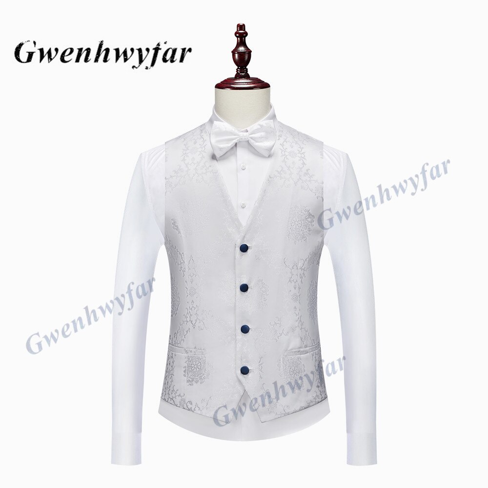 Gwenhwyfar High Quality Men Wedding Tuxedos 2022 Mist Pink Peak Lapel Men Blazer Trousers Waistcoat in White Pattern Material