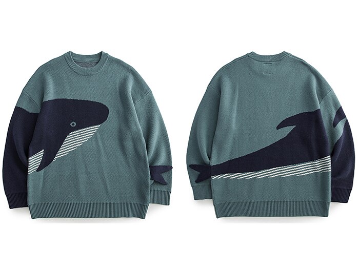 LACIBLE Lonely Whale Knitted Sweaters Spring Autumn Sweater Pullover Men Women Jumpers Harajuku Knitwear Outwear Streetwear Tops