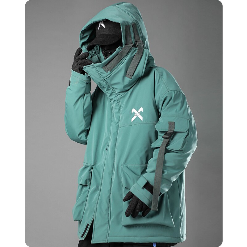 Unisex Male Fish Mouth Hooded Winter Coat Padding Puffer Jacket Heavyweight Men'S Clothes Varsity Harajuku Hiphop High Street