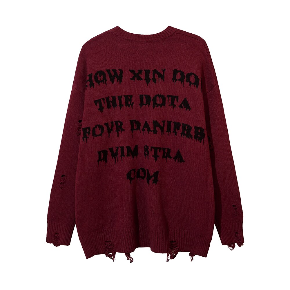 Ripped Goth Women Y2k Men Sweaters Vintage Black Oversized Knitted Sweater Harajuku Anime Fashion Winter 2022 Knit Tops Pullover