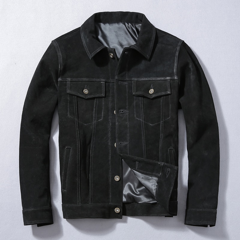 Free shipping.Super Sales.Cheap Suede leather jacket.Classic casual style men cowhide coat.slim genuine leather cloth