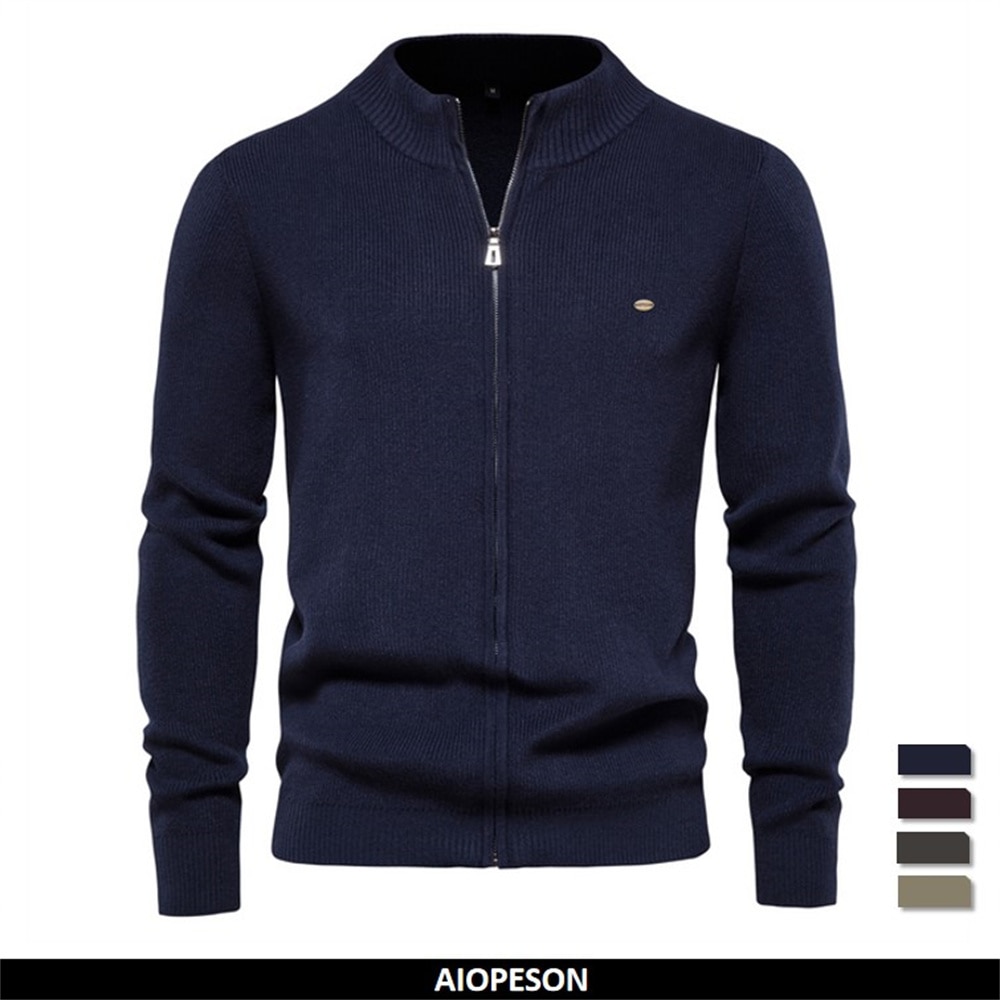 AIOPESON Thicken Men's Cardigan Solid Color Zipper Basic Mens Sweaters High Quality New Winter Autumn Cardigans For Men Clothing