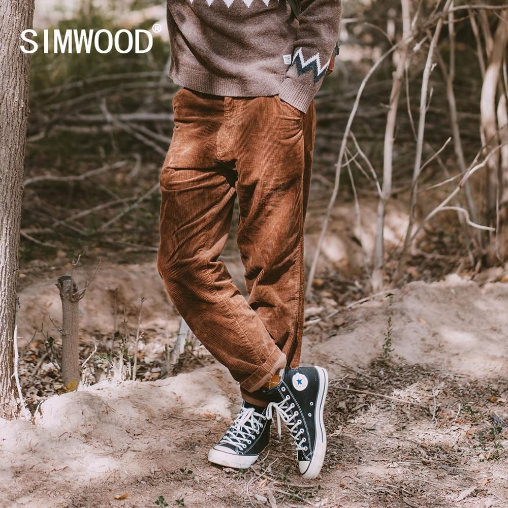 SIMWOOD 2023 Spring Winter New Corduroy Loose Tapered Pants Men Plus Size Hip Hop Casual Trousers Brand Clothing SJ131261