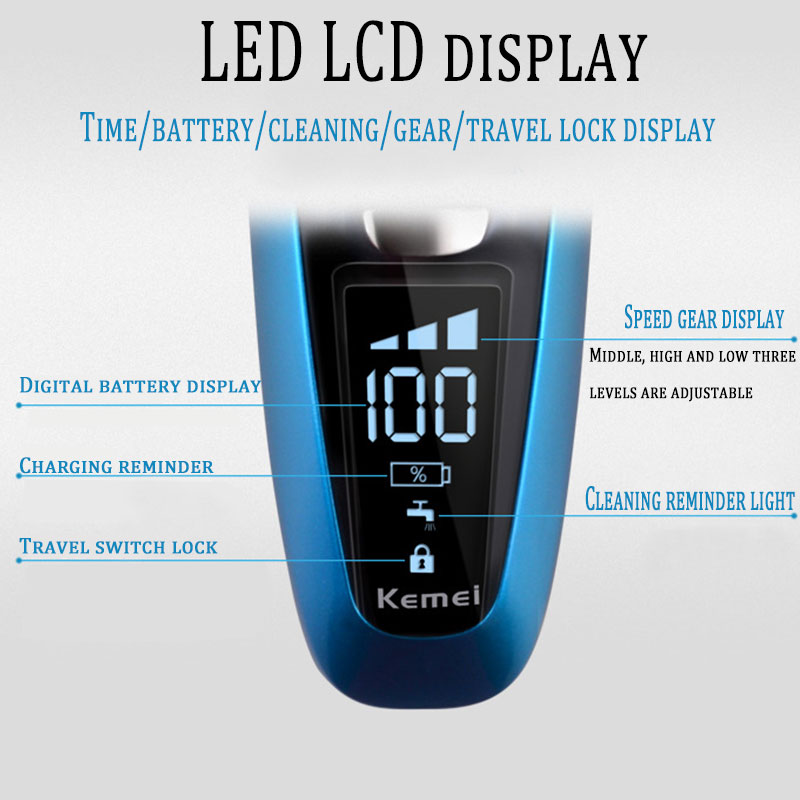 Kemei 8150 Wet Dry 3 Speed Rechargeable Electric Shaver For Men Beard Electric Razor Facial Shaving Machine 4-Blade System