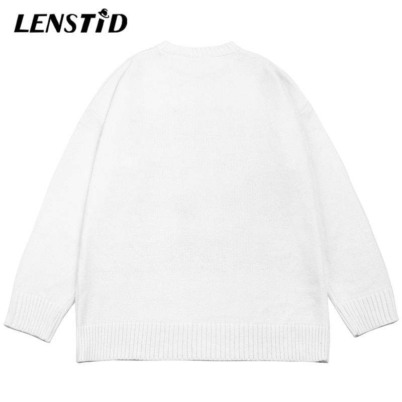 LENSTID Autumn Men Oversized Knitted Jumper Sweaters Hip Hop Graphic Print Streetwear Harajuku Loose Fashion Casual Pullovers