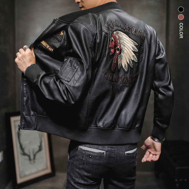 Winter Men's Leather Jacket Male Outerwear Embroidery Streetwear Casual PU Motorcycle Jacket Men Clothing Coat Biker Jacket