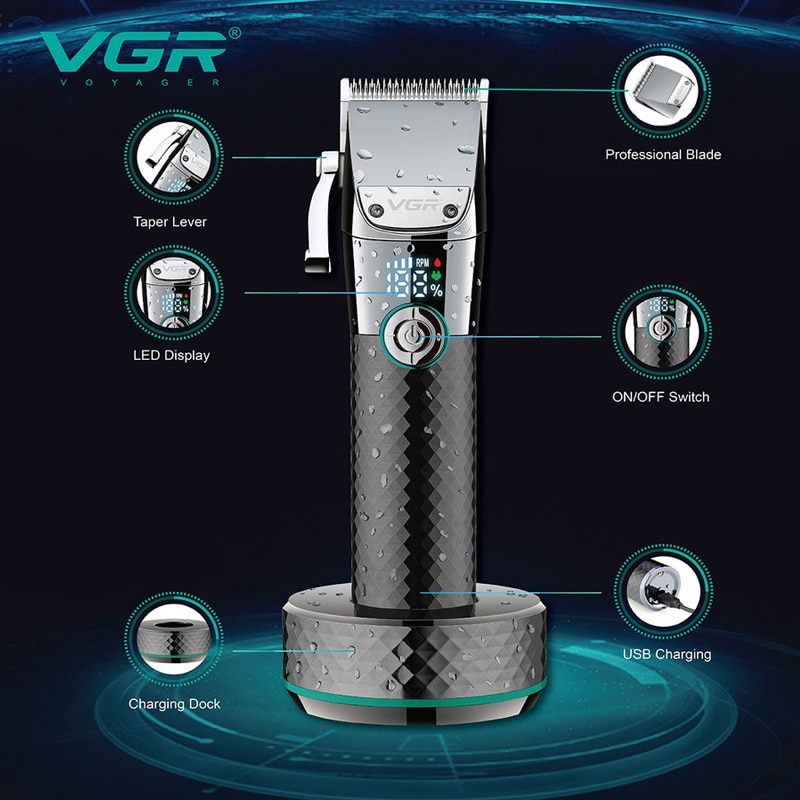 Professional Electric Lithium Ion Hair Trimmer For Men Powerful Beard Hair Clipper Wet Dry Hair Cutting Machine Adjustable