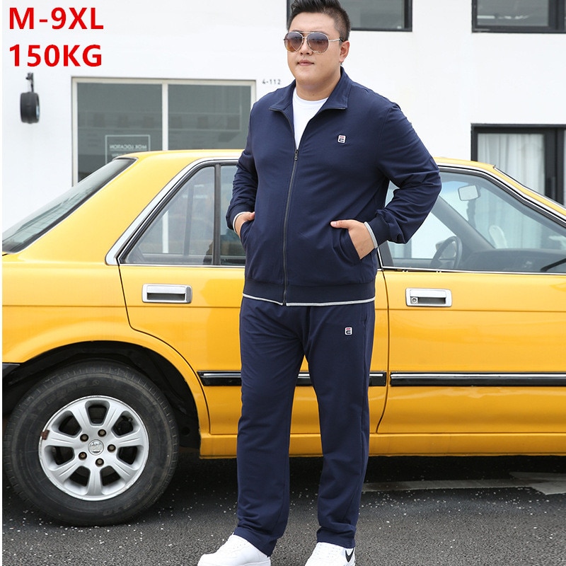 Tracksuit Men Set Autumn Spring Clothes Plus Size 6XL 7XL 8XL 9XL Jacket Sport Sportswear Straight Pants Male 2 Piece Track Suit