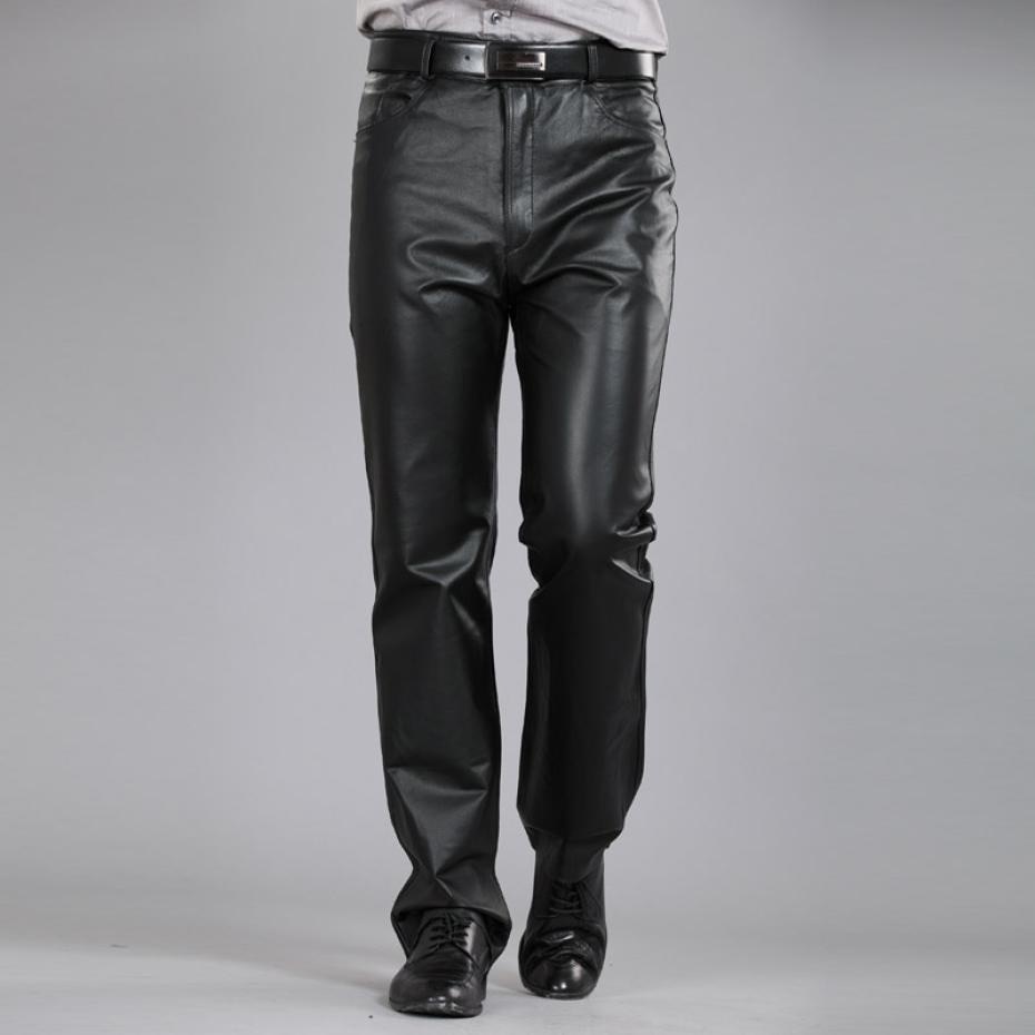 Leather Pants Autumn Winter Men Large Size Straight Pants Sheepskin Pants Zipper Fly Regular Full Length Pants 7XL