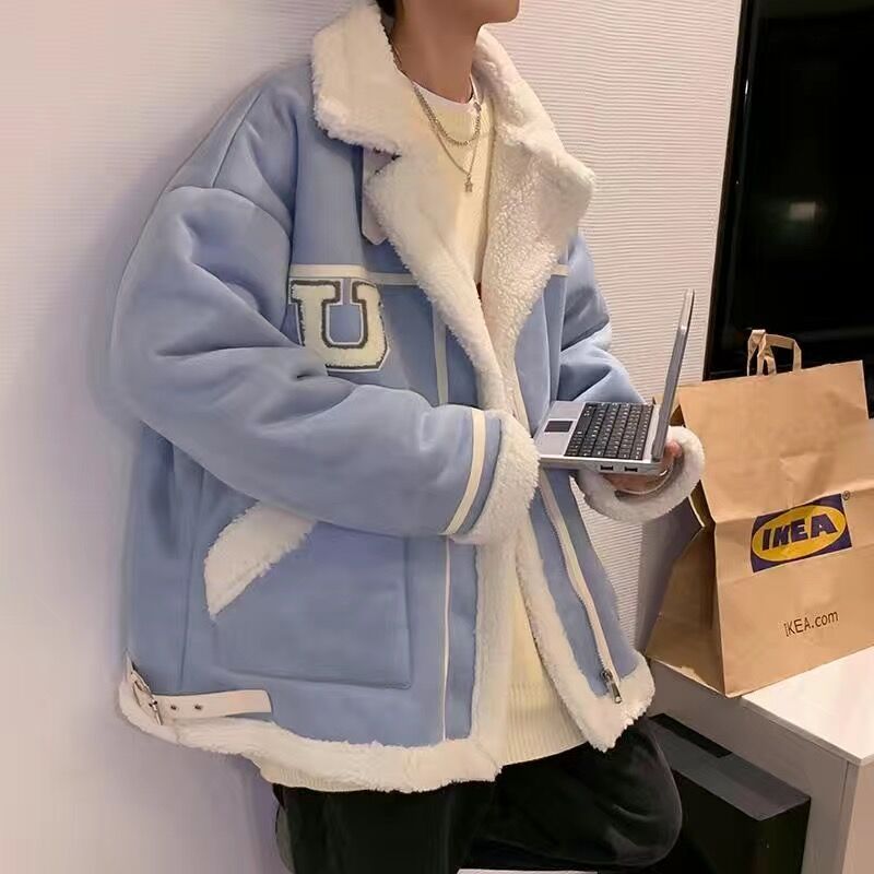 Lamb wool coat men's plus velvet thick winter padded jacket Korean warm cotton bubble coat chaqueta de los hombres puffer jacket