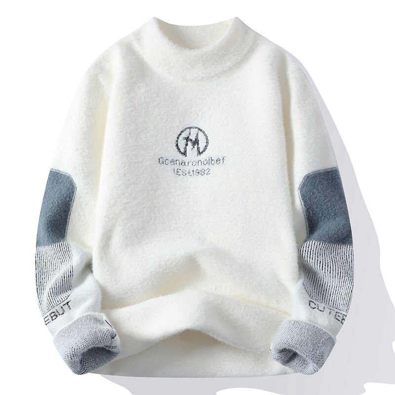 American Retro Designer Warm Soft Sweater Men's Chest Print Pullovers Women Oversize Striped Sleeve Autumn Winter Knit Sweater