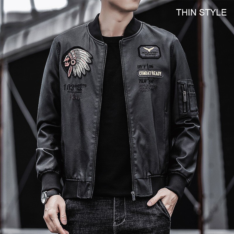 Winter Men's Leather Jacket Male Outerwear Embroidery Streetwear Casual PU Motorcycle Jacket Men Clothing Coat Biker Jacket