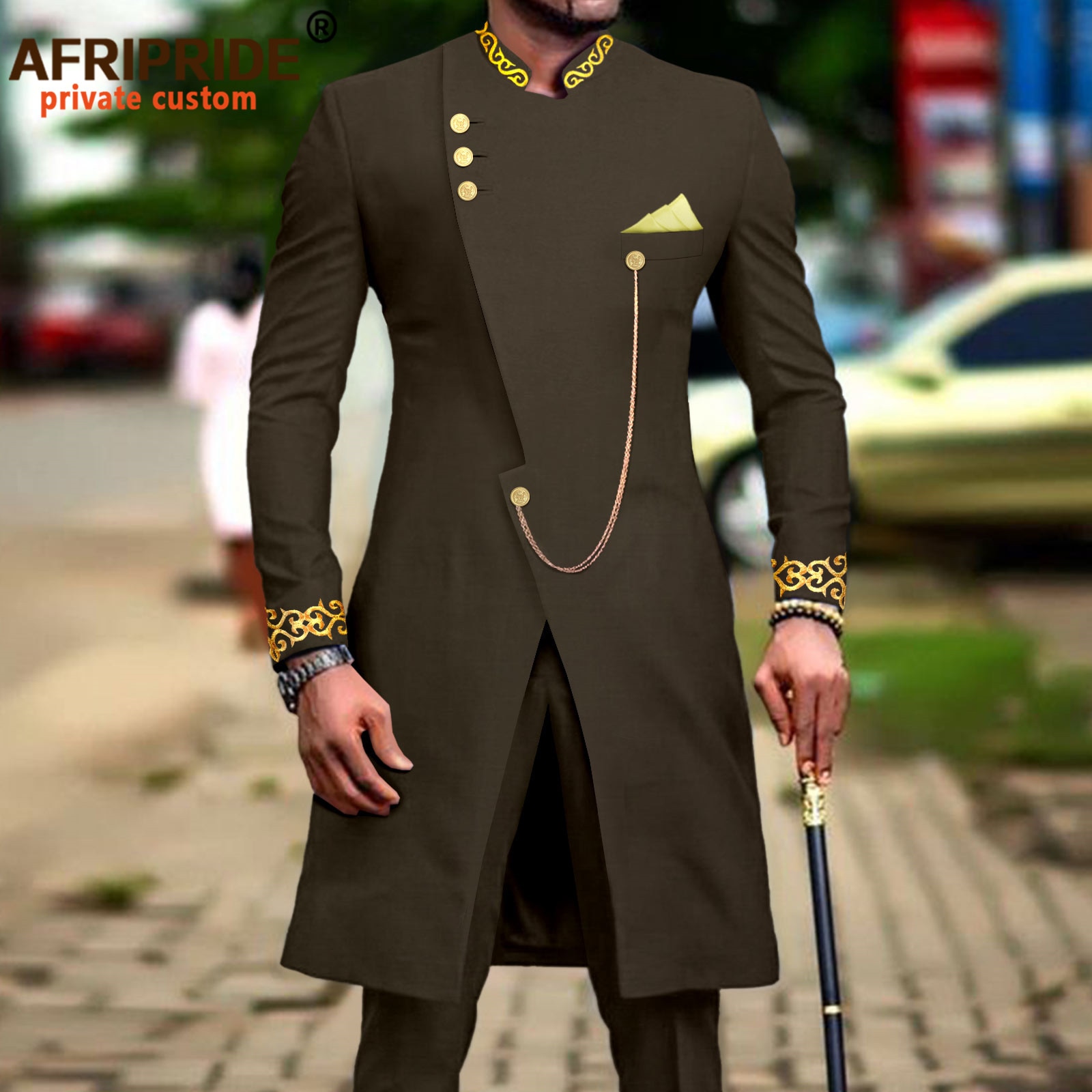 African Suit for Men Dashiki Long Embroidery Jackets and Pants 2 Piece with Kerchief Slim Fit Formal Outfits Wedding A2216037
