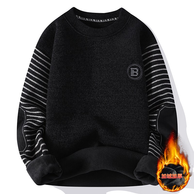 American Retro Designer Warm Soft Sweater Men's Chest Print Pullovers Women Oversize Striped Sleeve Autumn Winter Knit Sweater