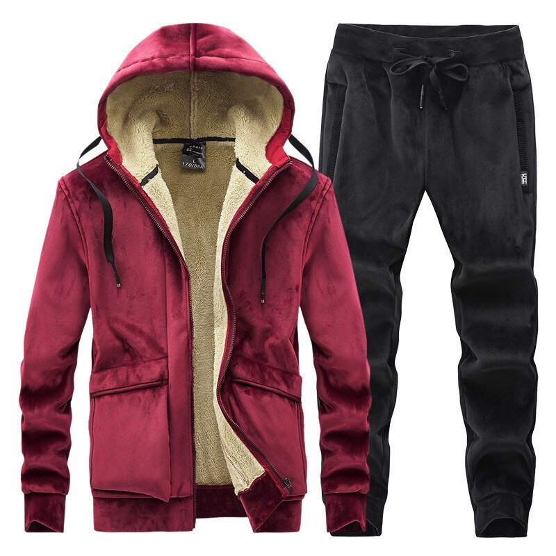 Brand Mens Fleece Men Set Winter Thick Tracksuit Male Winter Warm Hooded Outerwear Suit Mens Hoodies + Pants Sportswear Sets