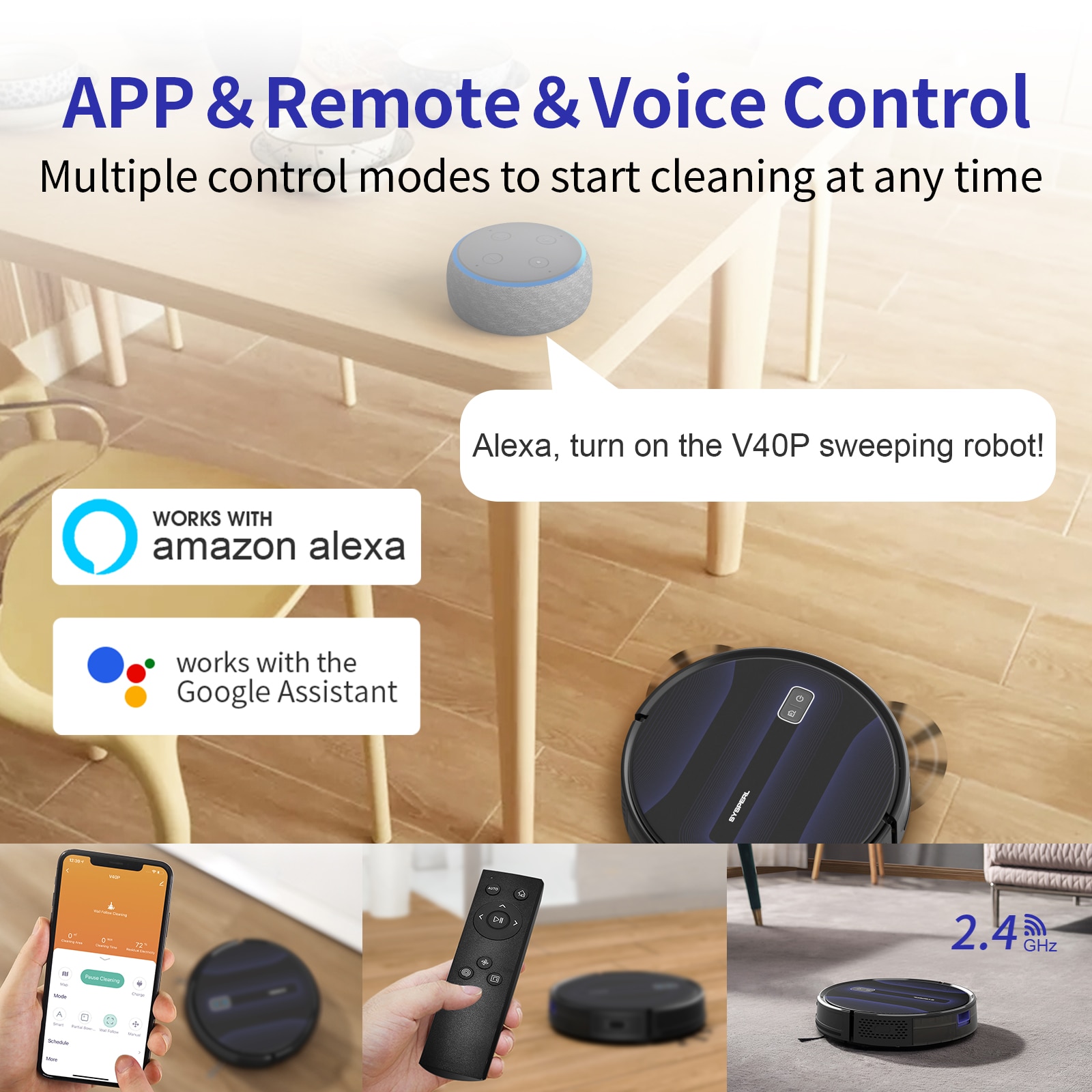 SYSPERL V40 Wireless Robot Vacuum Cleaner Navigation Planned Cleaning Large Dustbin Tank Schedule Household Tools for Floor Pet