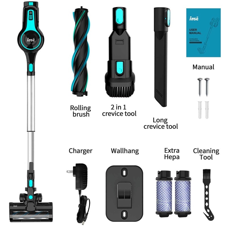INSE Wireless Vacuum Cleaner 12KPa Suction Power, Removable Battery,Large Dustbin Household Cordless Vacuum Aspirateur
