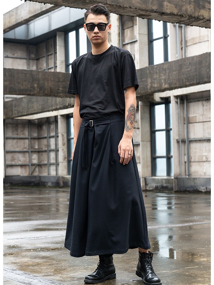 Japan Streetwear Fashion Loose Casual Black Wide Leg Pant Men Women Punk Gothic Hip Hop Skirt Pants Man Harem Trousers