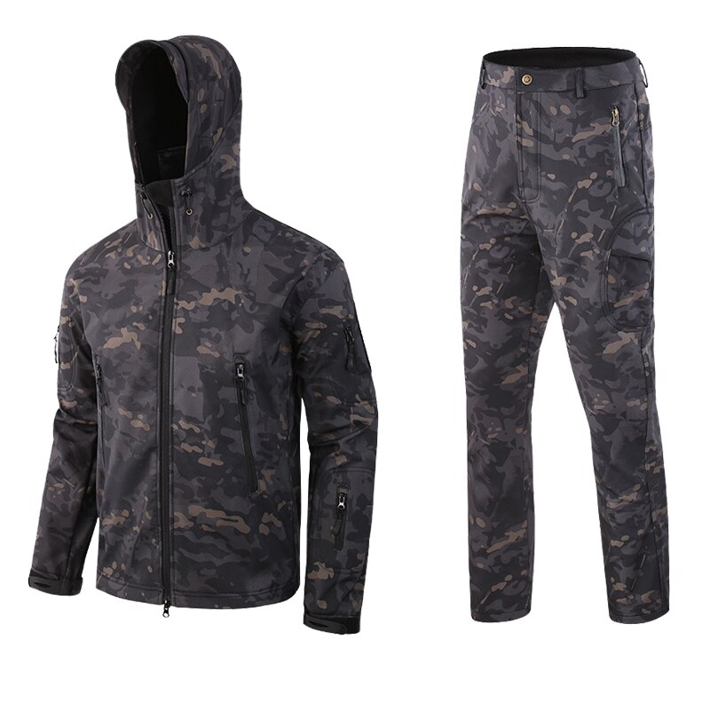 Camouflage Suit Shark Skin Outdoor Hunting Camping Waterproof Windproof Polyester Coats Jacket Hoody TAD Softshell Jacket+pants