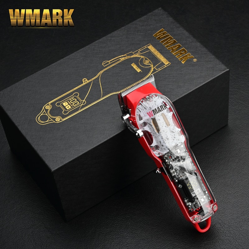 2022 New!WMARK NG-409 red color Transparent Style Professional Rechargeable Clipper Cord & cordless Hair Trimmer