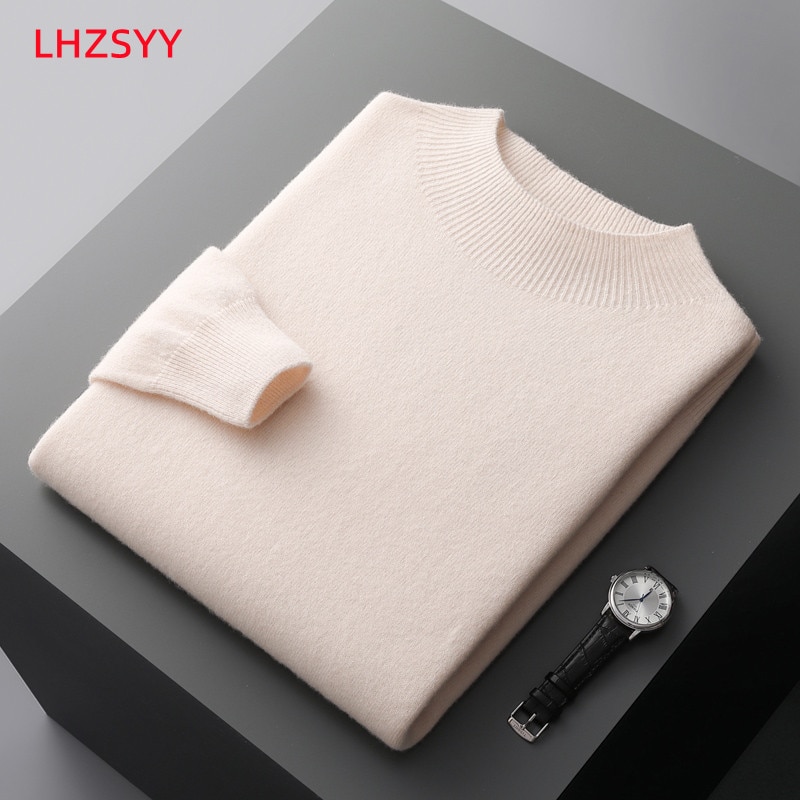 LHZSYY Autumn Winter Men' Cashmere Sweater First-Line Ready-To-Wear Pullover Half Turtleneck Casual Sweater Pure Wool Knit Shirt