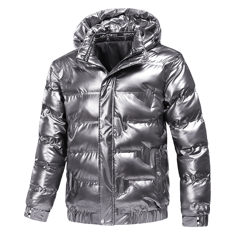 New Bright Leather Winter Men's Jacket Casual Parka Outwear Waterproof Puffer Padding Warm Stand With Hood Outwearing Coat