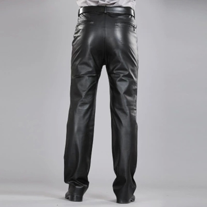Leather Pants Autumn Winter Men Large Size Straight Pants Sheepskin Pants Zipper Fly Regular Full Length Pants 7XL