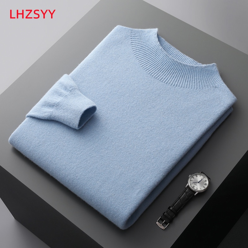 LHZSYY Autumn Winter Men' Cashmere Sweater First-Line Ready-To-Wear Pullover Half Turtleneck Casual Sweater Pure Wool Knit Shirt