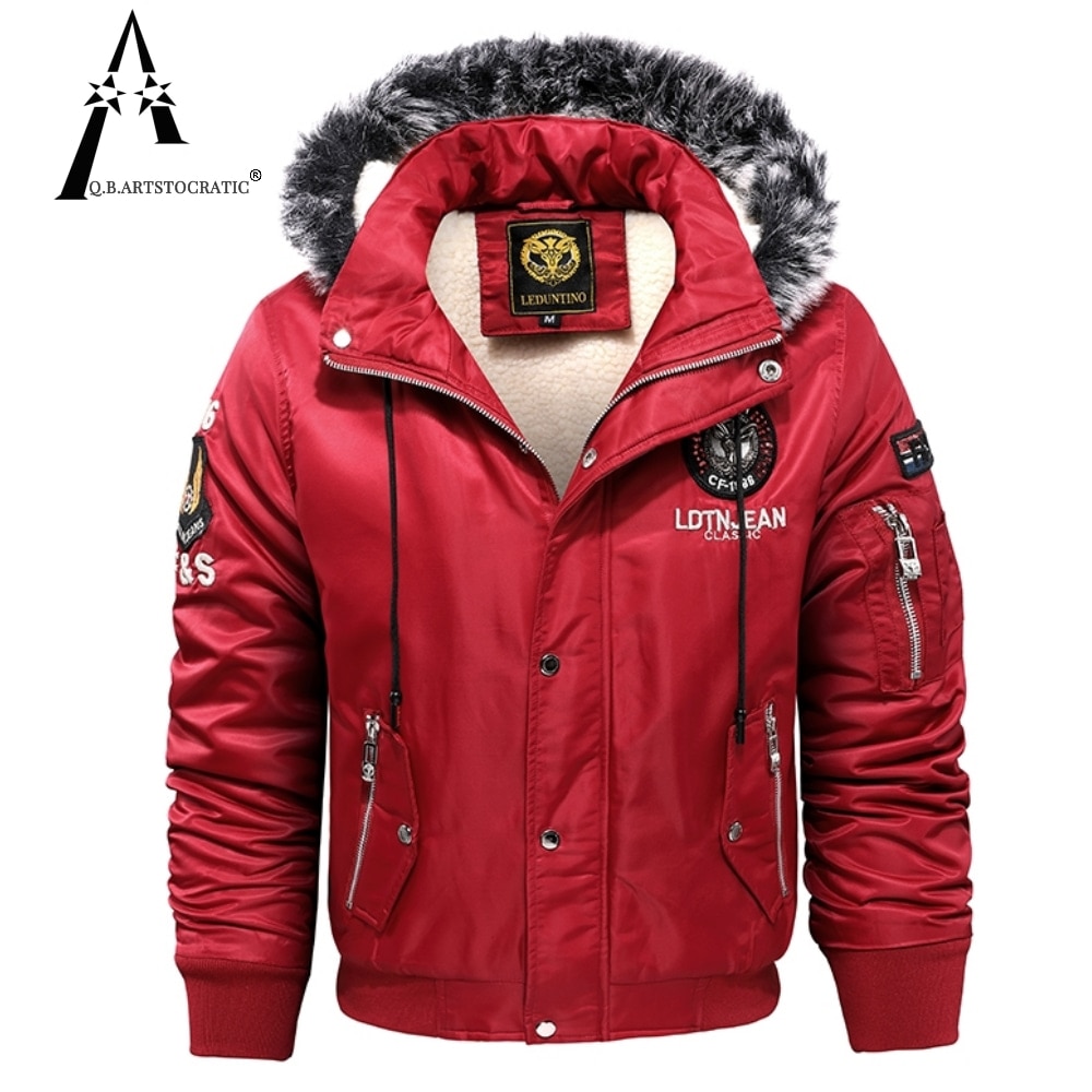 Thick Plush Lining fashion large size Hat Detachable Winter parkas warm men's black blue red cotton-padded jacket velvet coat