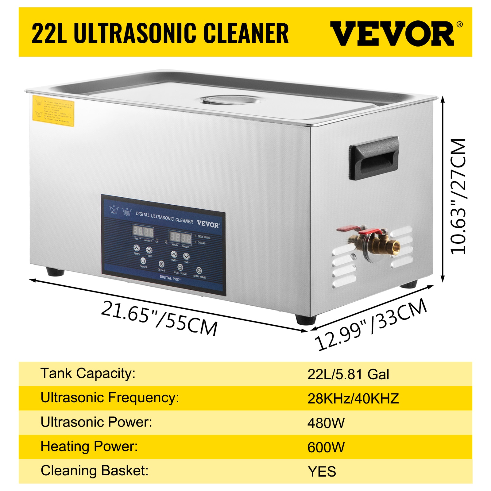 VEVOR 2L 3.2L 6L 10L 22L 30L Ultrasonic Cleaner With Double-Frequence Digital Portable Washing Machine Ultrasound Home Appliance