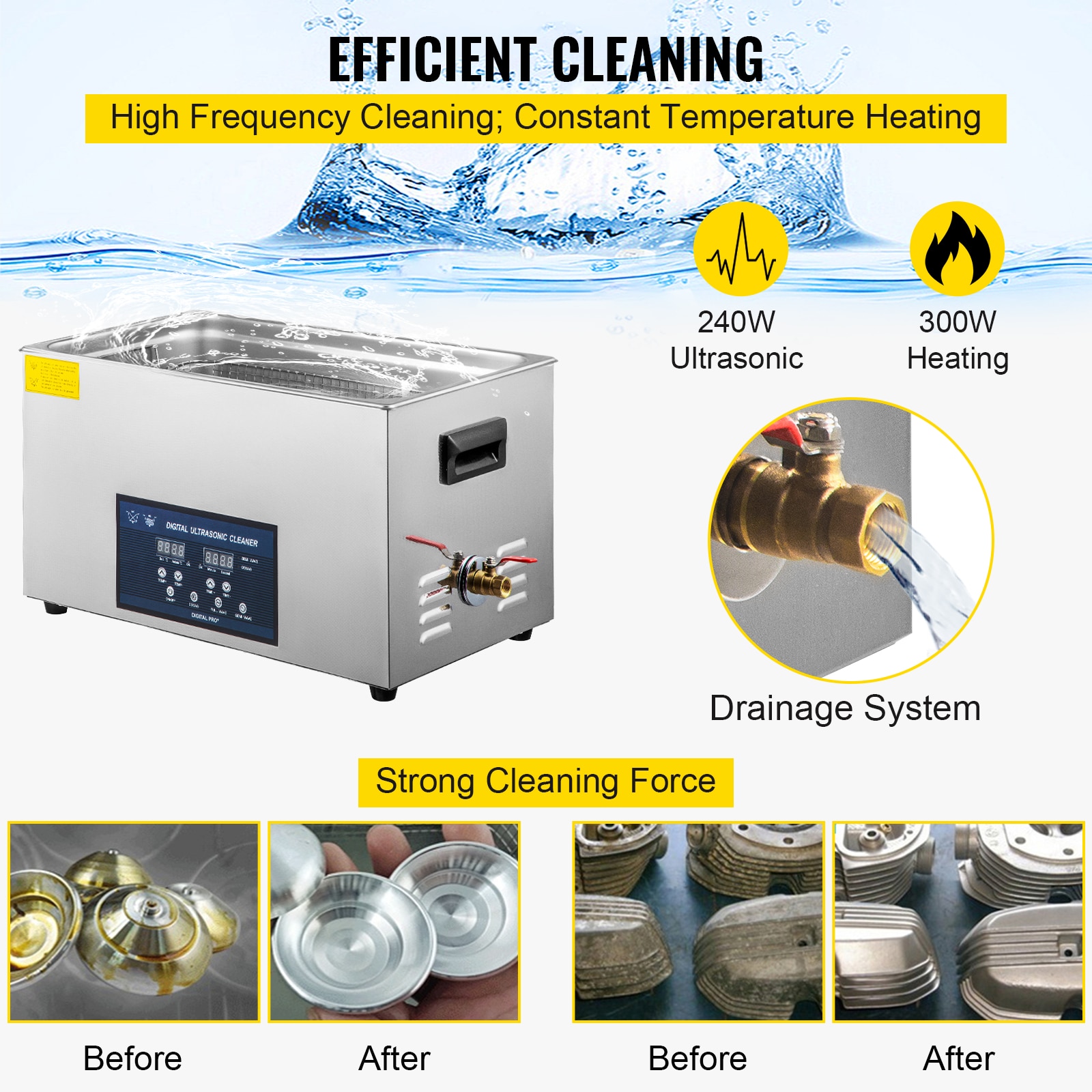 VEVOR 2L 3.2L 6L 10L 22L 30L Ultrasonic Cleaner With Double-Frequence Digital Portable Washing Machine Ultrasound Home Appliance