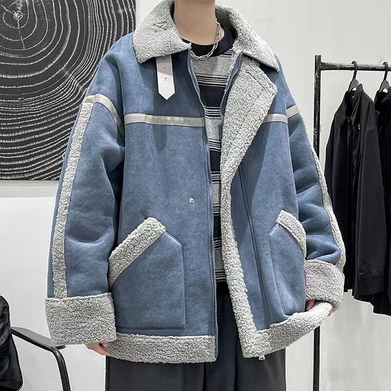 Lamb wool coat men's plus velvet thick winter padded jacket Korean warm cotton bubble coat chaqueta de los hombres puffer jacket