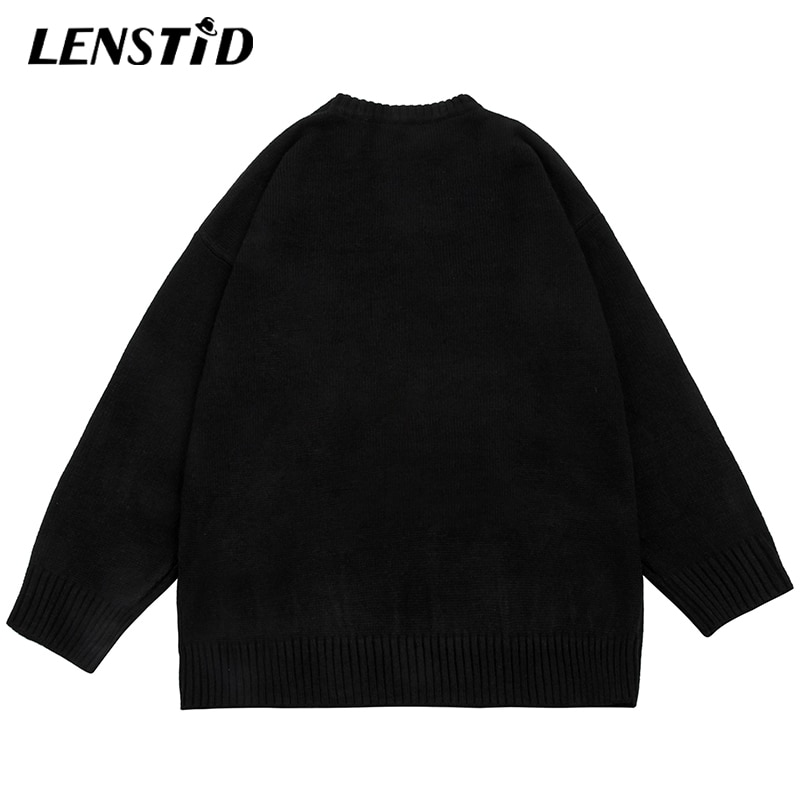 LENSTID Autumn Men Oversized Knitted Jumper Sweaters Hip Hop Graphic Print Streetwear Harajuku Loose Fashion Casual Pullovers