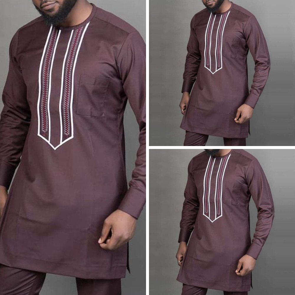 Embroidery African Men's Fashion Casual Two-piece Suit Dashiki Mens Wear Kaftan African Men Shirt And Down Traditional Outfit