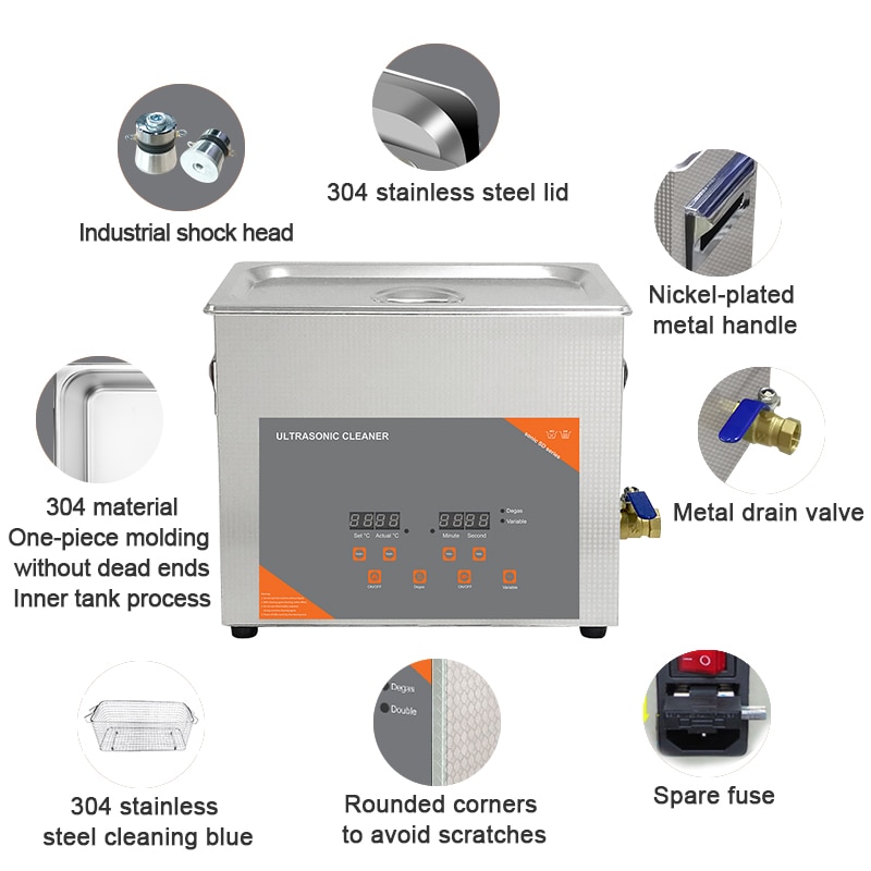 FanYing 6L 180W Digital Ultrasonic Cleaner Bath Heated Timer Degas For Vinyl Record Carburetor Injector Brass Auto Parts Engine
