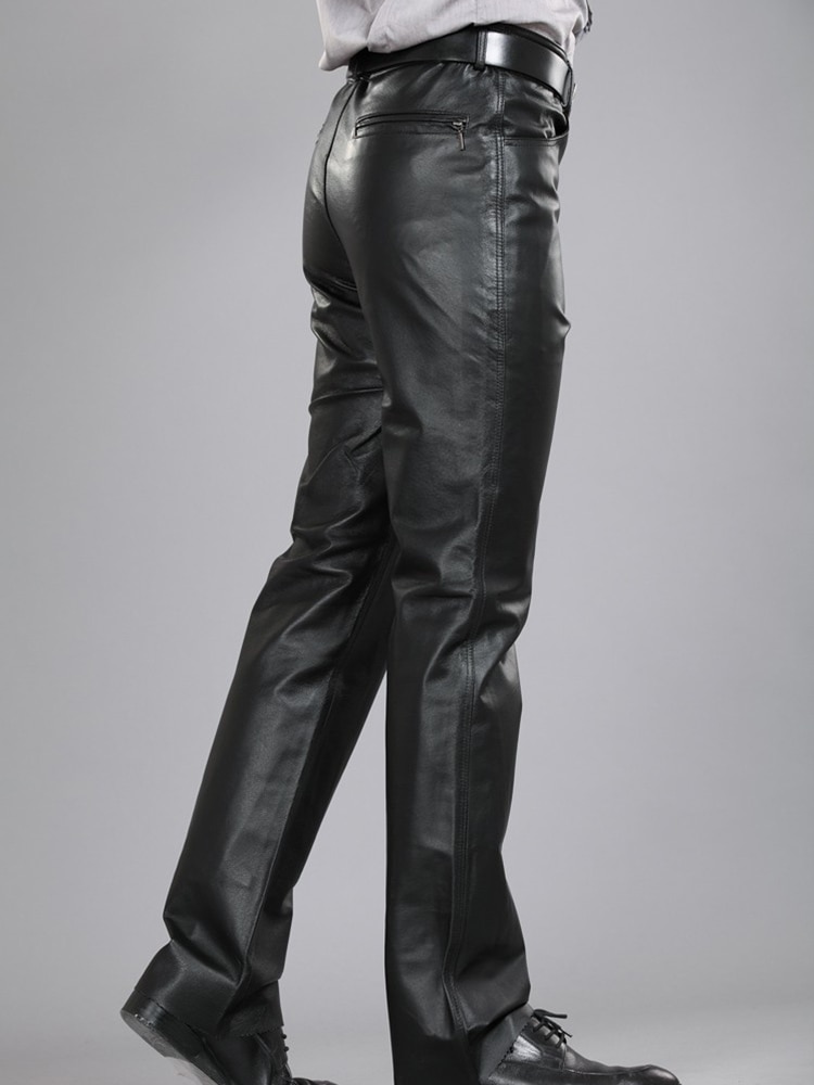 Leather Pants Autumn Winter Men Large Size Straight Pants Sheepskin Pants Zipper Fly Regular Full Length Pants 7XL