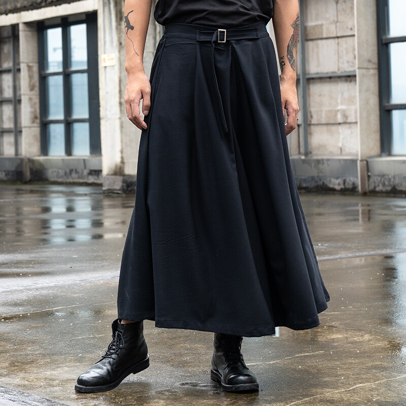 Japan Streetwear Fashion Loose Casual Black Wide Leg Pant Men Women Punk Gothic Hip Hop Skirt Pants Man Harem Trousers