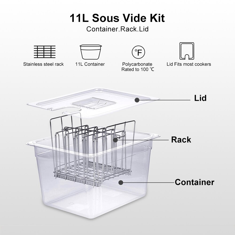 11L Sous Vide Cooker Containers and Stainless Steel Sous Vide Rack Sets Detachable Dividers Separator for Immersion Circulators