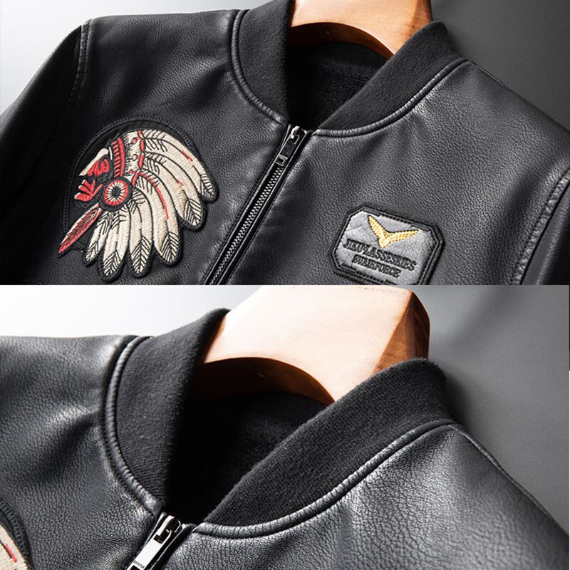 Winter Men's Leather Jacket Male Outerwear Embroidery Streetwear Casual PU Motorcycle Jacket Men Clothing Coat Biker Jacket