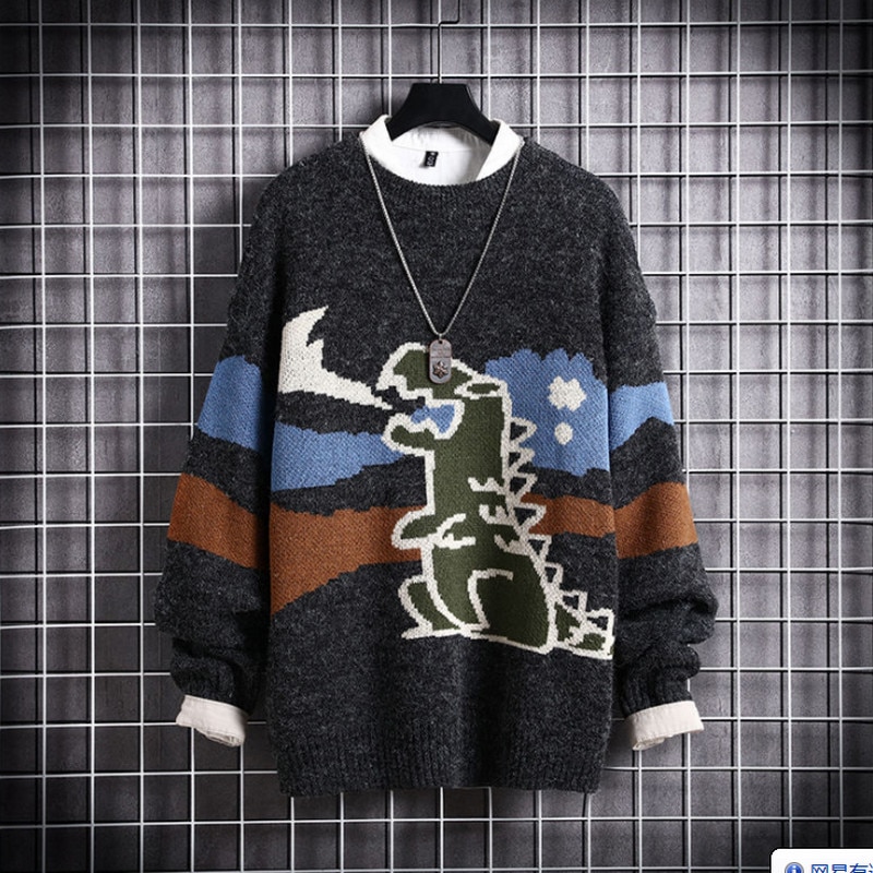 2021 Sweater Men Harajuku Knitted  Pullover Hip Hop Streetwear Cartoon Bear Sweater O-neck Oversize Casual Couple Male Sweaters