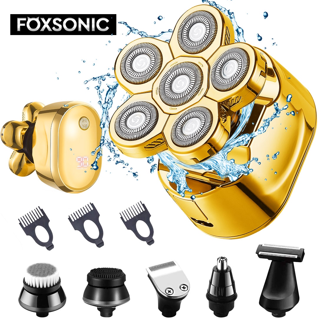 FOXSONIC 2021 New Style 6 in 1 Rechargeable Electric Shaver 6 Floating Heads Bald Electric Shaver Grooming Kit Shaver For Men