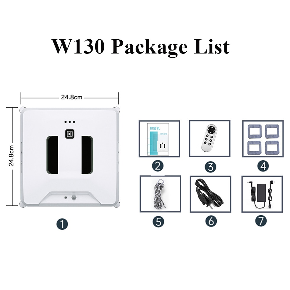 Phoreal W130 Window Cleaner Robot Square High Suction for Window Tile Wall washing, Magnetic Window Cleaner W140 Water Spray