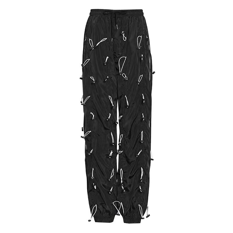 Men's Drawstring Pants Sweatpants Heavy Industry Function Cargo Long Trousers Hip Hop Streetwear Quick Dry Male Wide Leg Pants