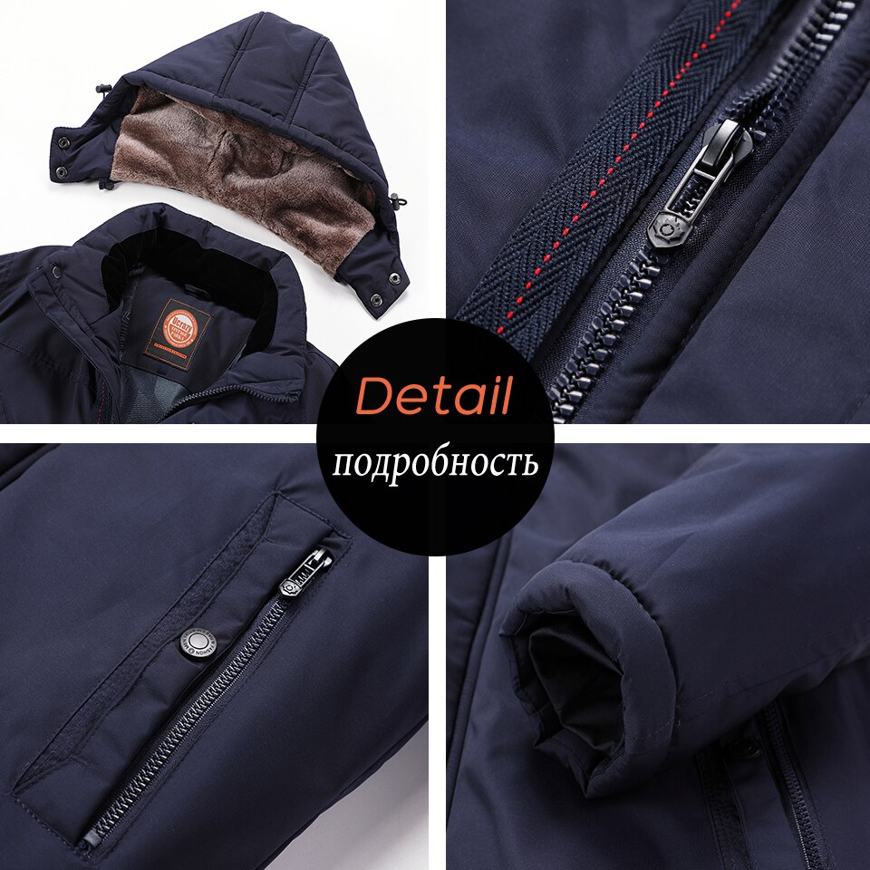 Men Winter New Casual Long Thick Warm Fleece Hat Waterproof Parkas Jacket Coat Men Outwear Outdoor Fashion Pockets Parka Male