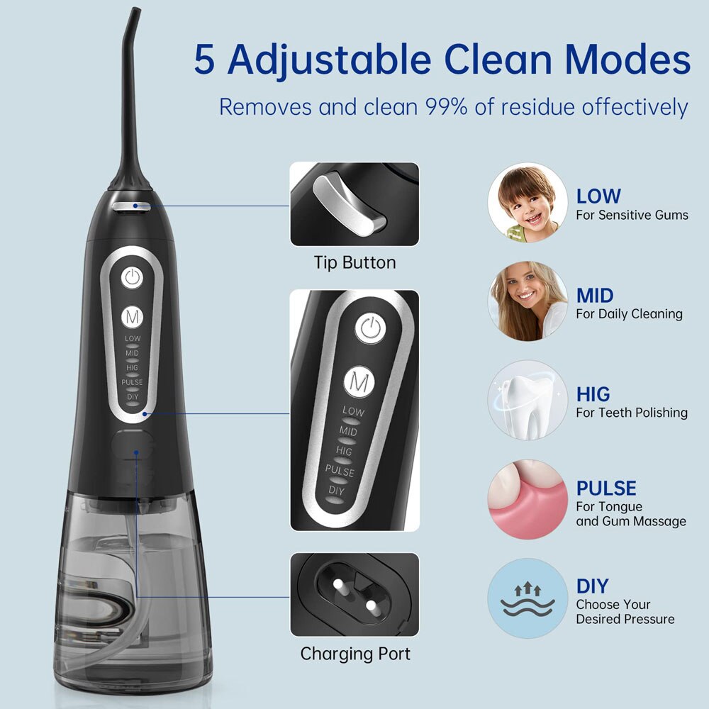 Double Set Oral Irrigator USB Rechargeable 5 Model Water Flosser Dental Water Jet 300ML Water Tank Waterproof Teeth Cleaner