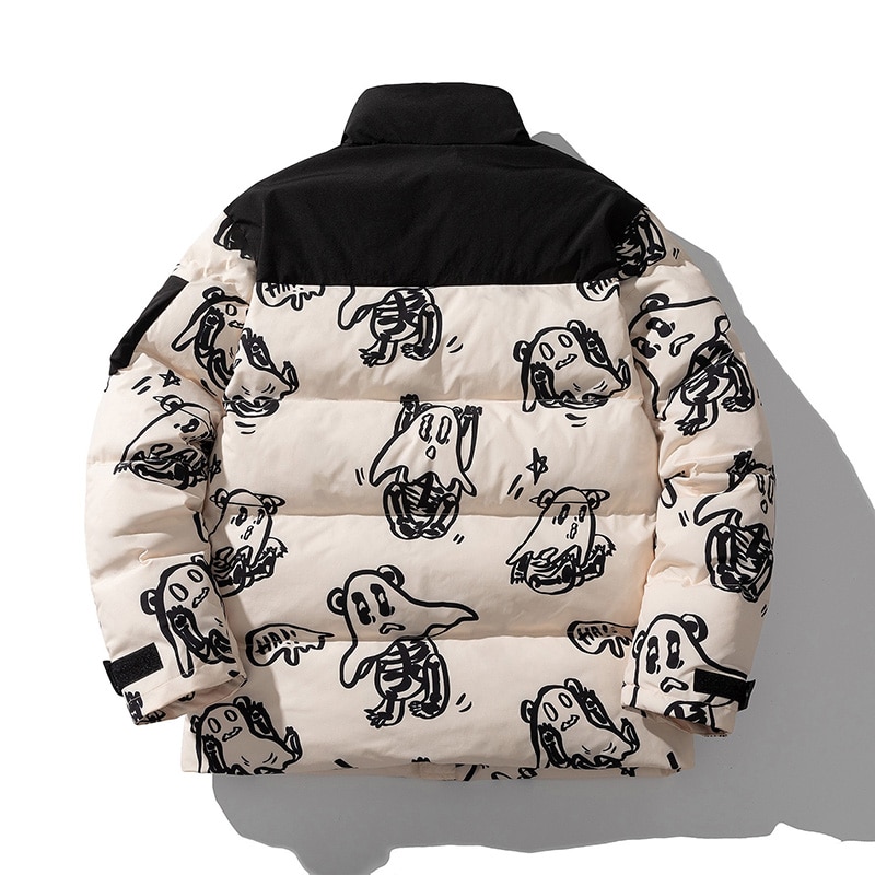 Cotton Padded Thick Parkas Jackets Streetwear Hip Hop Print Windproof Warm Zip Coats Fashion Harajuku Outwear Mens Clothing